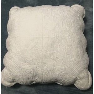 Embroidered Quilted Throw Pillow White Fleur-de-lis Flowers Romantic